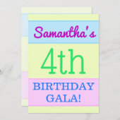 Eenvoudig, Leuk "4e VERJAARDAG GALA!" Uitnodiging (Voorkant / Achterkant)