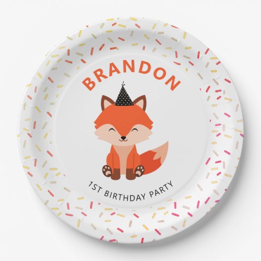 Eenvoudig Leuk Baby Fox Confetti Verjaardagsfeest Papieren Bordje (Voorkant)