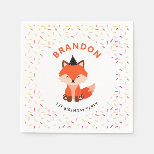 Eenvoudig Leuk Baby Fox Confetti Verjaardagsfeest Servet (Voorkant)
