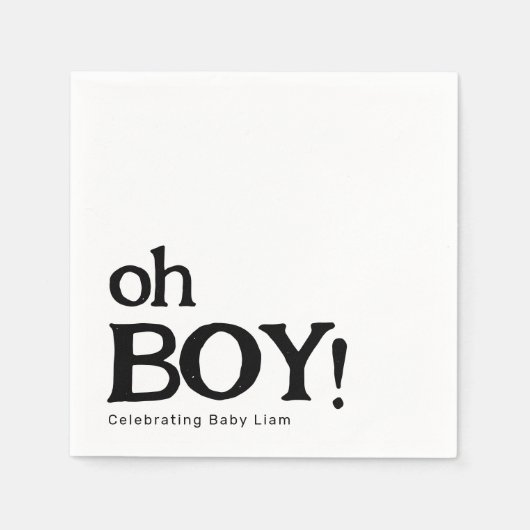 Eenvoudig Leuk Baby shower Zwart-wit Oh Boy Servet (Voorkant)