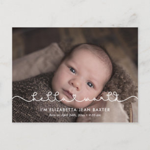 Eenvoudig leuk lettertype Hallo wereld geboorteaan Briefkaart