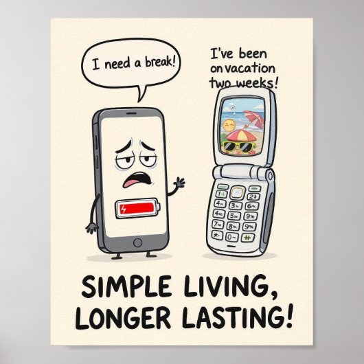 "Eenvoudig Leven, Langer Meegaan" Grappige Tech Poster (Voorkant)