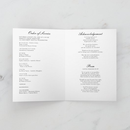 Eenvoudig Levensfeest Funeral Service Programma (Binnen)