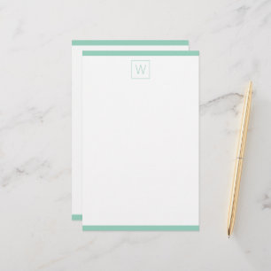 Eenvoudig licht Blauwgroen en wit monogram Briefpapier