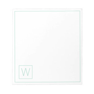 Eenvoudig licht Blauwgroen en wit monogram Notitieblok