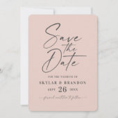 Eenvoudig licht Blush roze met Script Photo Wedden Save The Date (Voorkant)