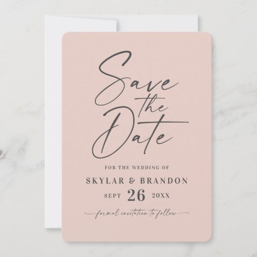 Eenvoudig licht Blush roze met Script Photo Wedden Save The Date (Voorkant)