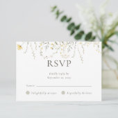 Eenvoudig licht delicate gele wilde bloemen bruilo RSVP kaartje (Staand voorkant)