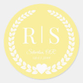 Eenvoudig Licht Goudgeel Monogram Ronde Sticker (Voorkant)