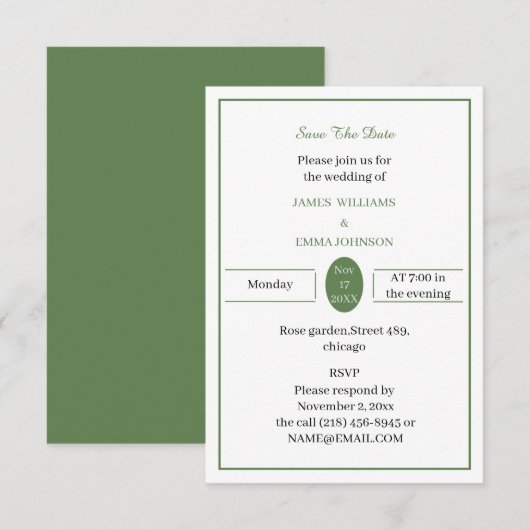 Eenvoudig licht groen Custom Save The Date (Voorkant / Achterkant)