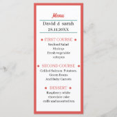 Eenvoudig licht rood bruiloft diner menu (Voorkant)