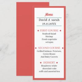Eenvoudig licht rood bruiloft diner menu