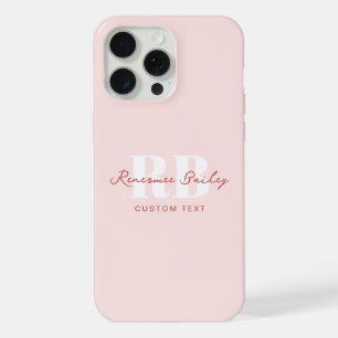 Eenvoudig Licht Roze en Wit Monogram iPhone 15 Pro Max Case
