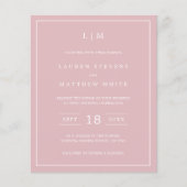 Eenvoudig licht roze monogram budget bruiloft uitn (Voorkant)