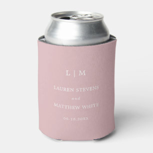 Eenvoudig Licht Roze Monogram Elegante Trouw Blikjeskoeler
