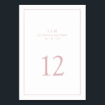 Eenvoudig Licht Roze Monogram Elegante Trouwdag Kaart<br><div class="desc">Eenvoudig tafelnummer voor een bruiloft met een elegant en tijdloos ontwerp met uw tweeletterige monogram, namen, datum en tafelnummer omgeven door een dunne rand. Alle ontwerpelementen zijn stoffig roze op een witte achtergrond en kunnen in de ontwerpbewerkingstool naar elke gewenste kleur worden gewijzigd. Een schoon en klassiek ontwerp, perfect voor...</div>