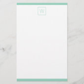 Eenvoudig licht teal en wit monogram briefpapier (Voorkant)