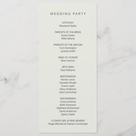 Eenvoudig lichtbeige bruiloft programmakaart (Achterkant)