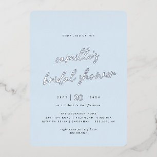 Eenvoudig Lichtblauw en Zilver Casual Vrijgezellen Folie Uitnodiging