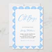 Eenvoudig Lichtblauw Gingham Plaid Boy Baby shower Kaart (Voorkant)