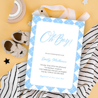 Eenvoudig Lichtblauw Gingham Plaid Boy Baby shower Kaart