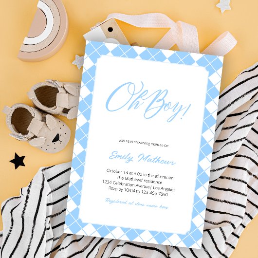 Eenvoudig Lichtblauw Gingham Plaid Boy Baby shower Kaart
