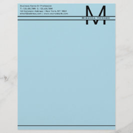 Eenvoudig lichtblauw minimalistisch monogram brief briefhoofd