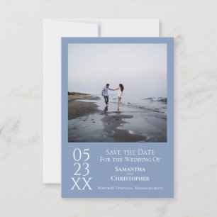 Eenvoudig lichtblauw modern minimalistisch fotohuw save the date