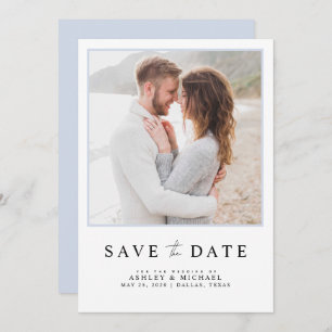 Eenvoudig lichtblauw modern script foto-bruiloft save the date