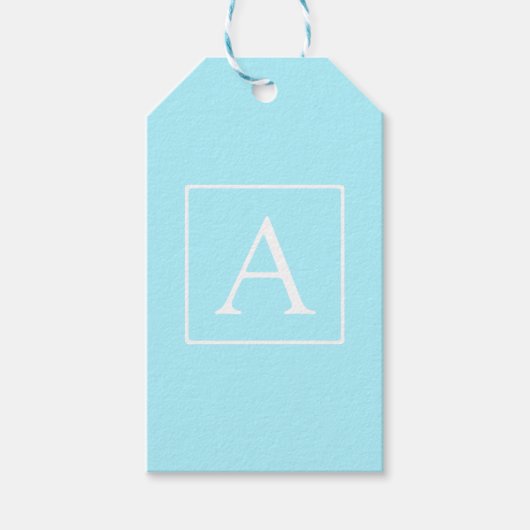 Eenvoudig lichtblauw monogram cadeaulabel (Voorkant)
