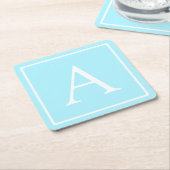 Eenvoudig lichtblauw monogram kartonnen onderzetters (Schuin)