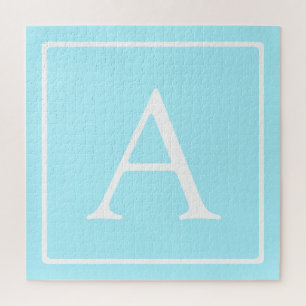 Eenvoudig lichtblauw monogram legpuzzel