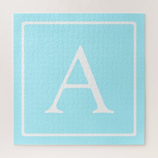 Eenvoudig lichtblauw monogram legpuzzel (Verticaal)