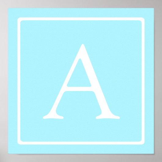 Eenvoudig lichtblauw monogram poster (Voorkant)