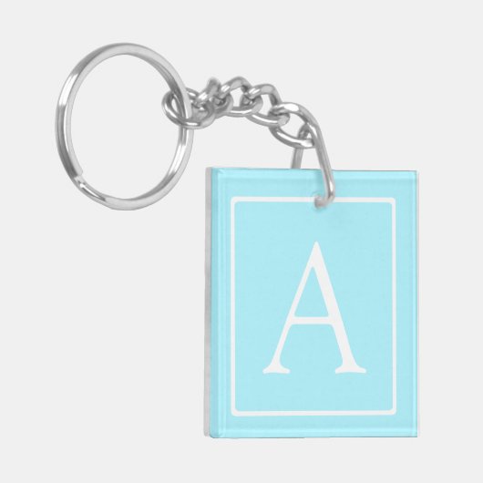 Eenvoudig lichtblauw monogram sleutelhanger (Voorkant Links)