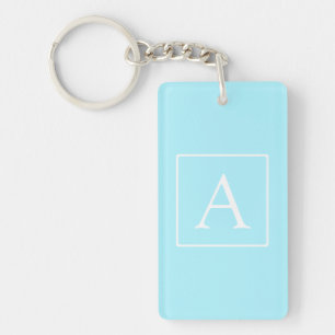 Eenvoudig lichtblauw monogram sleutelhanger