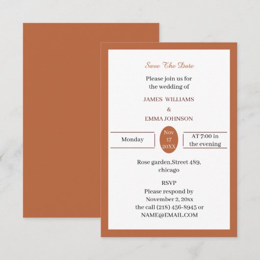 Eenvoudig lichtbruin gepersonaliseerd save the date (Voorkant / Achterkant)