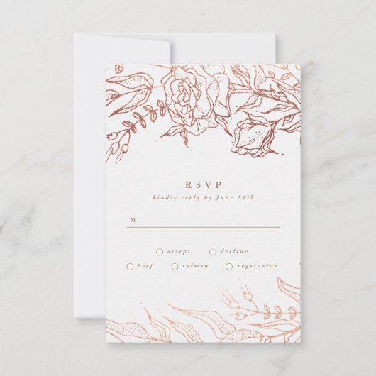 Eenvoudig lichte Roos grijs kopersband RSVP Kaartje (Voorkant)