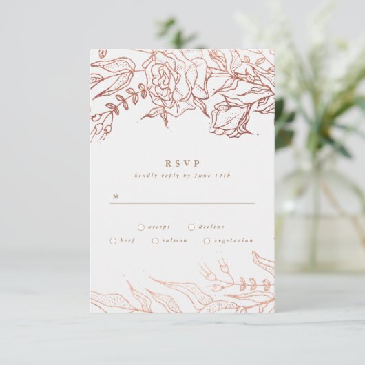 Eenvoudig lichte Roos grijs kopersband RSVP Kaartje (Staand voorkant)