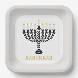 Eenvoudig lichtfestival Menorah Chanoeka Papieren Bordje