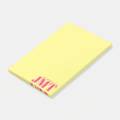 Eenvoudig lichtgeel en helder roze naammonogram post-it® notes (Schuin)
