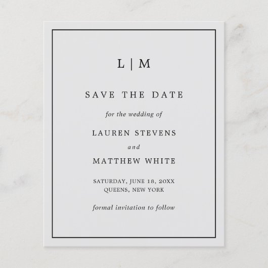 Eenvoudig lichtgrijs budget bruiloft Save the Date (Voorkant)