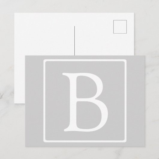 Eenvoudig lichtgrijs monogram briefkaart (Voorkant / Achterkant)