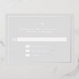Eenvoudig lichtgrijs monogram Elegant Huwelijk RSV Folie Uitnodiging Briefkaart