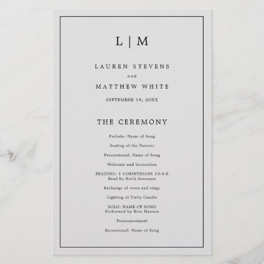 Eenvoudig lichtgrijs monogram elegant huwelijkspro (Voorkant)