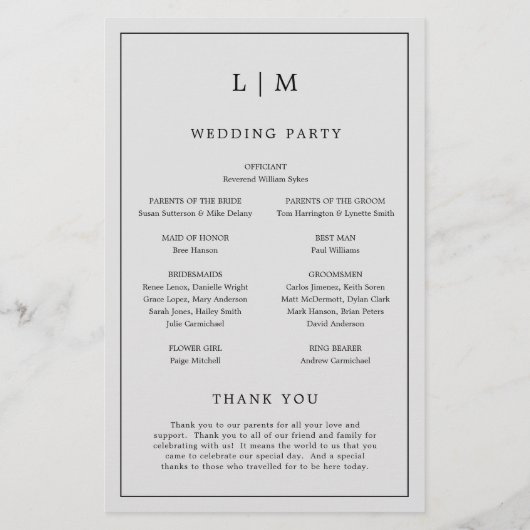 Eenvoudig lichtgrijs monogram elegant huwelijkspro (Achterkant)