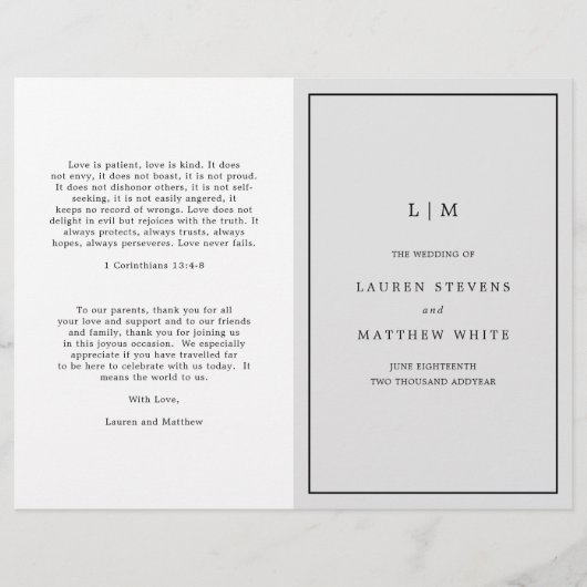 Eenvoudig Lichtgrijs Monogram Elegant Huwelijkspro (Voorkant)