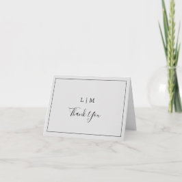 Eenvoudig Lichtgrijs Monogram Elegante Trouw Bedankkaart