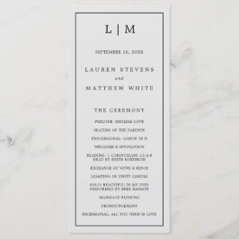 Eenvoudig Lichtgrijs Monogram Elegante Trouw Programmakaart