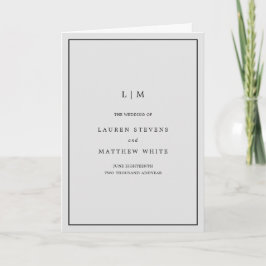 Eenvoudig Lichtgrijs Monogram Elegante Trouwdag Programma